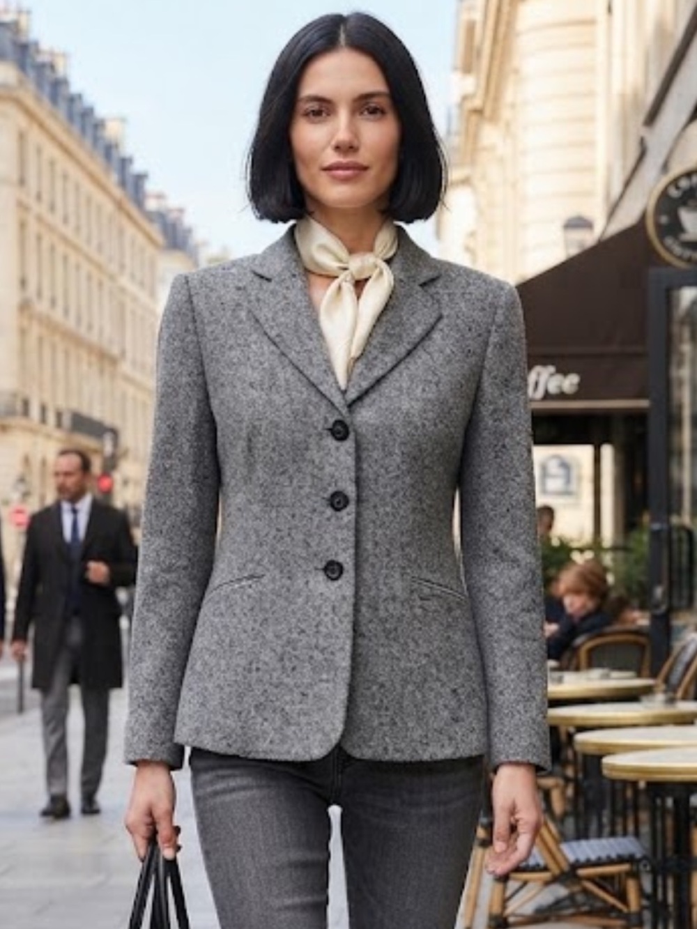Vtg. Talbots Grey Wool HerringboneTweed Blazer Single Breasted Tailored Jacket